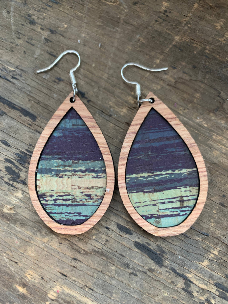 Teardrop Wood and Green Resin Earrings buy